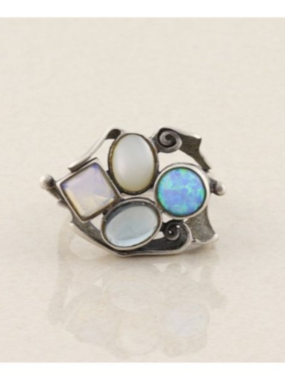 Sterling Silver Opal, Moonstone, Mother of Pearl Ring Size 9 1/2